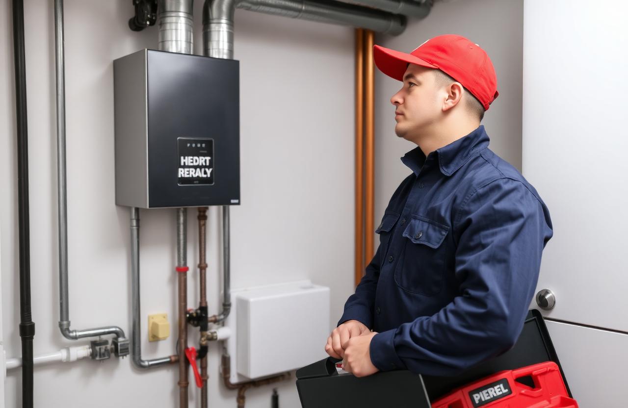 Servicetechniker prüft eine Heizungsanlage