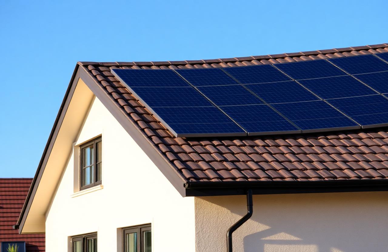 Wohnhaus mit Photovoltaik-Anlage auf dem Dach